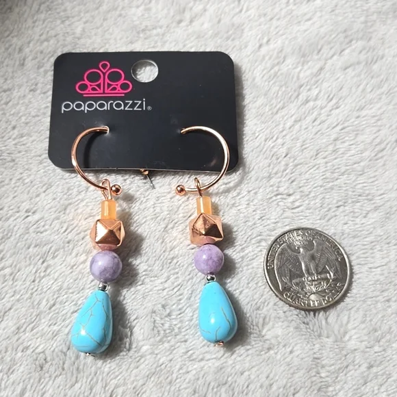 #325 NWT Paparazzi Jewelry Hoop post Earrings  Boulevard Stroll - Copper - Picture 3 of 3